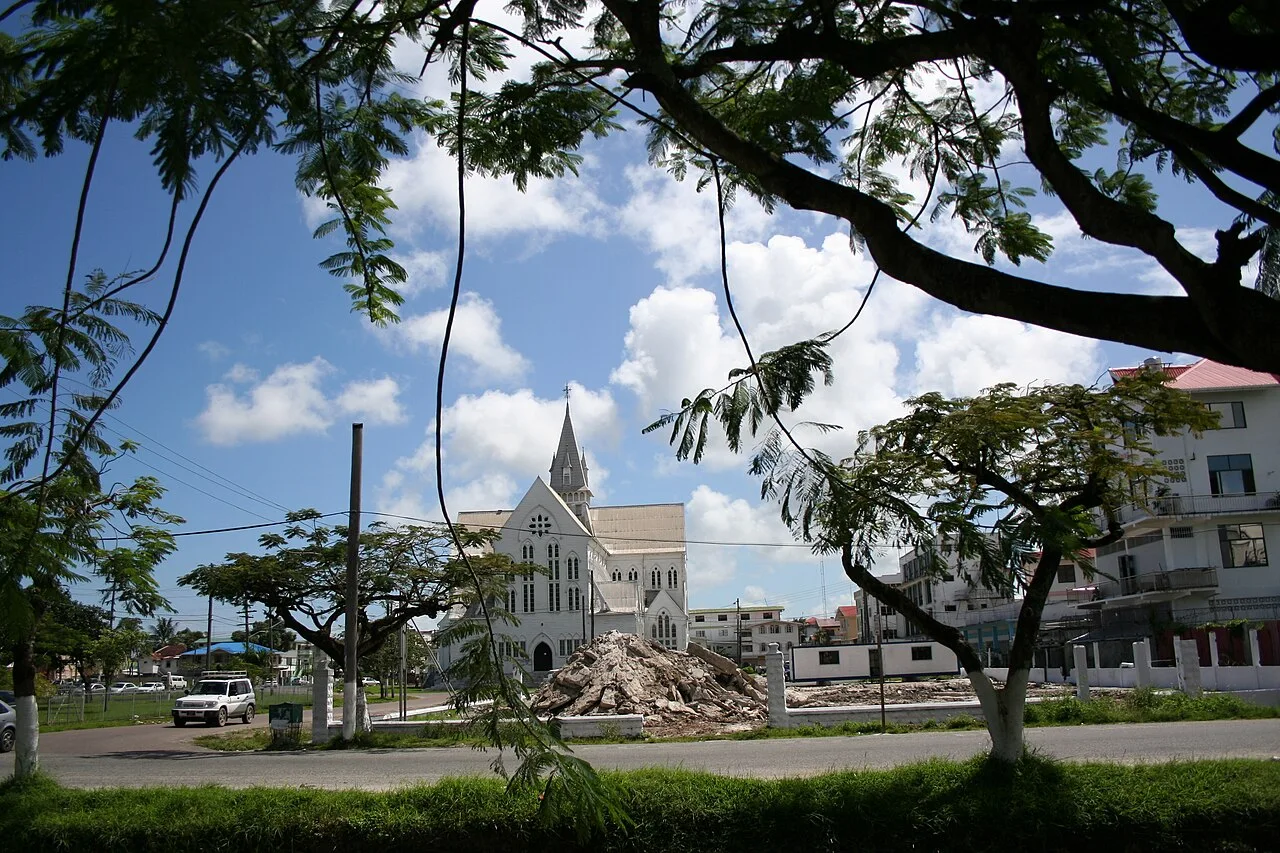 Street view toward St George’s Cathedral in Georgetown, Guyana
